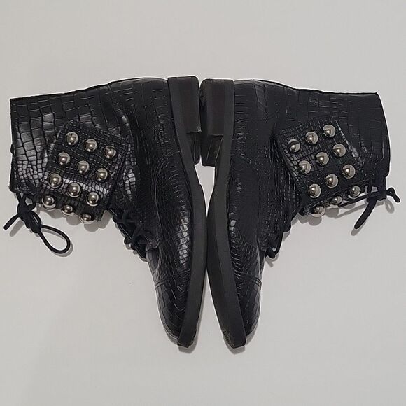 Schutz Croc Embossed Studded Lace Up Boots - Picture 8 of 16
